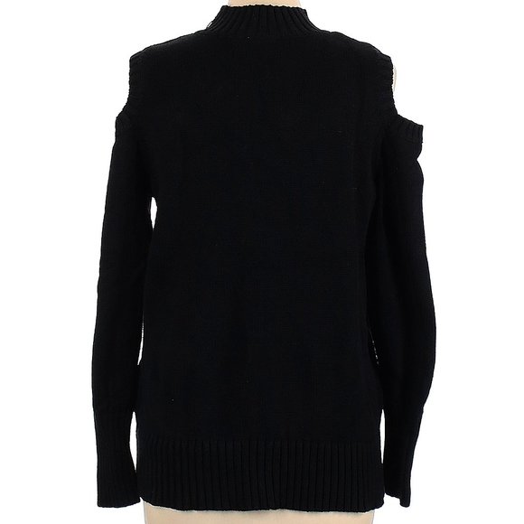 SUSAN GRAVER Black Gold-Zip Cold Shoulder Cotton Blend Pullover Sweater Size L - Picture 4 of 5